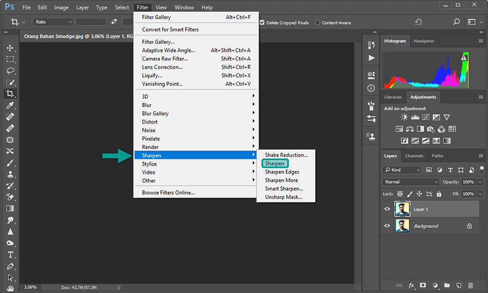 Atur Filter Sharpen di Photoshop