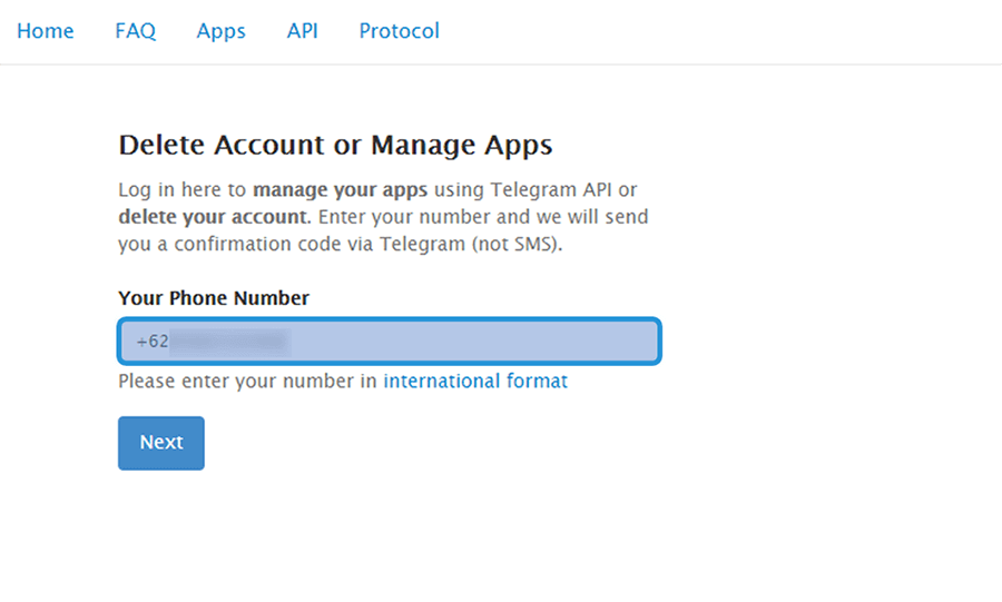 Menu Delete di Telegram