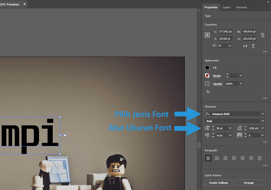 Atur Font dan Size Teks di Illustrator