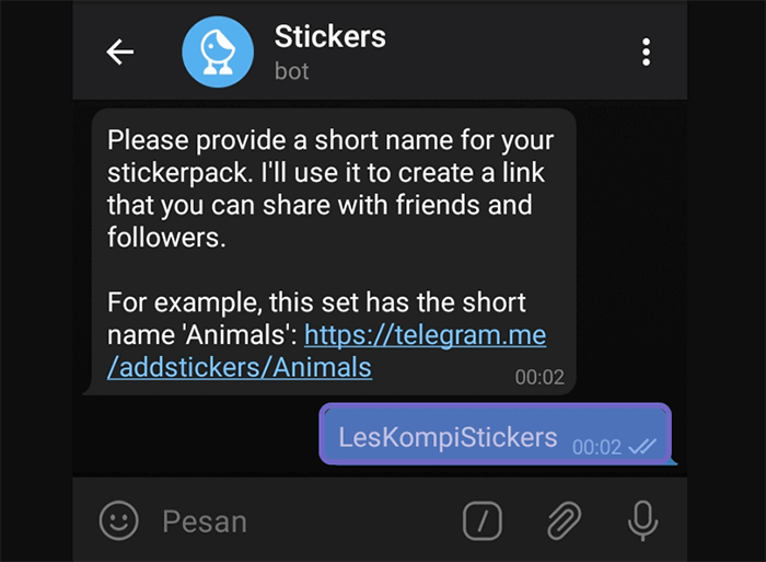 Atur Nama Stiker Telegram