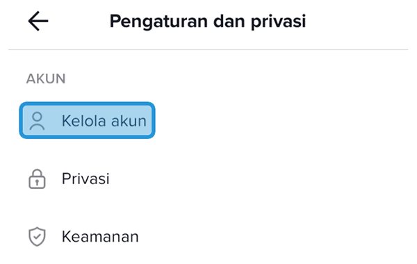 Opsi Kelola Akun