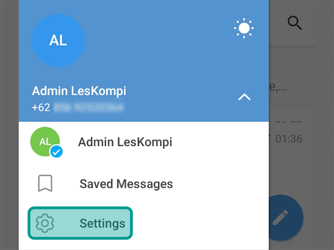 Menu Pengaturan Telegram