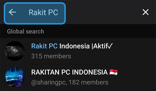 Contoh Cari Grup di Telegram