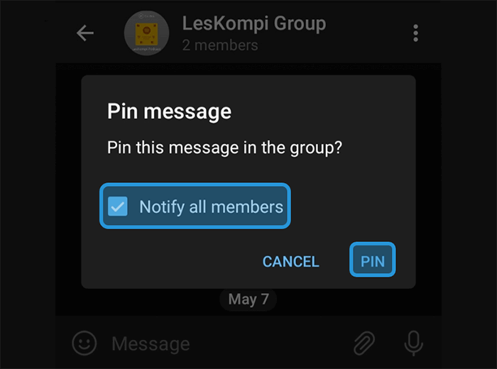Centang Opsi Pin Pesan