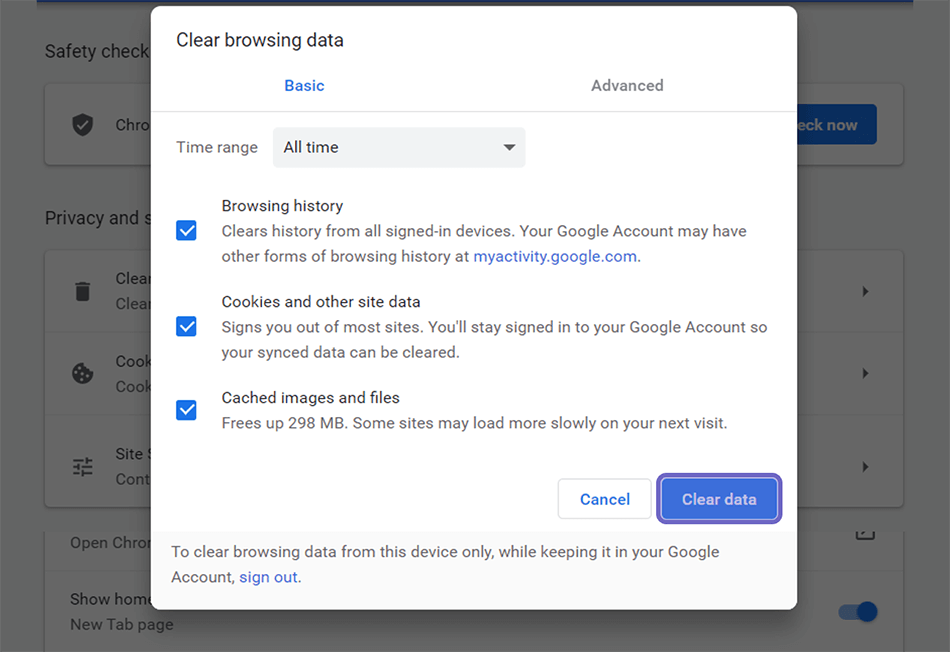 Clear Data Cache Chrome