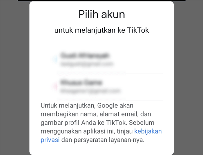 Pilih Email Terkait Akun TikTok