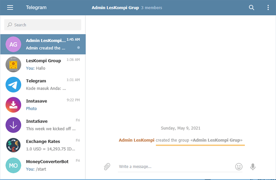 Contoh Grup Berhasil Dibuat di Telegram Web