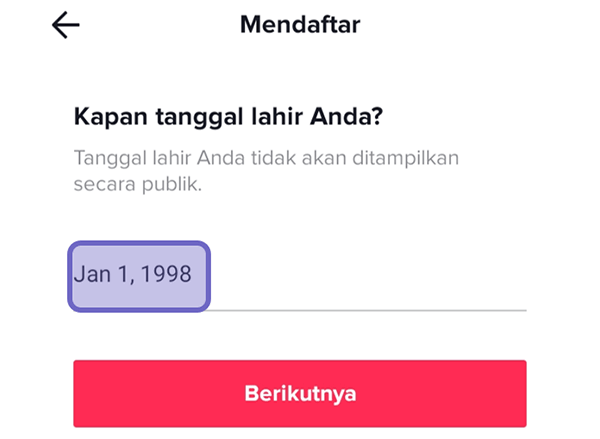 Isi Tanggal Lahir Aplikasi TikTok
