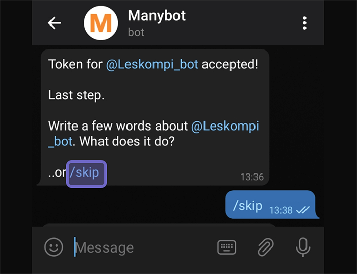 Ketik Perintah Skip di Manybot