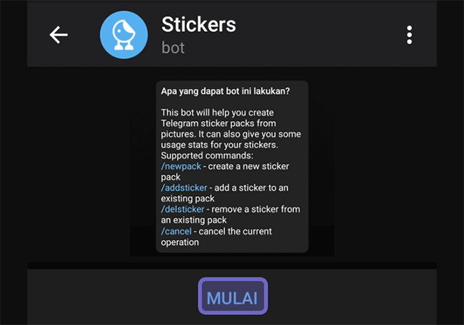 Tombol Mulai Bot Stiker