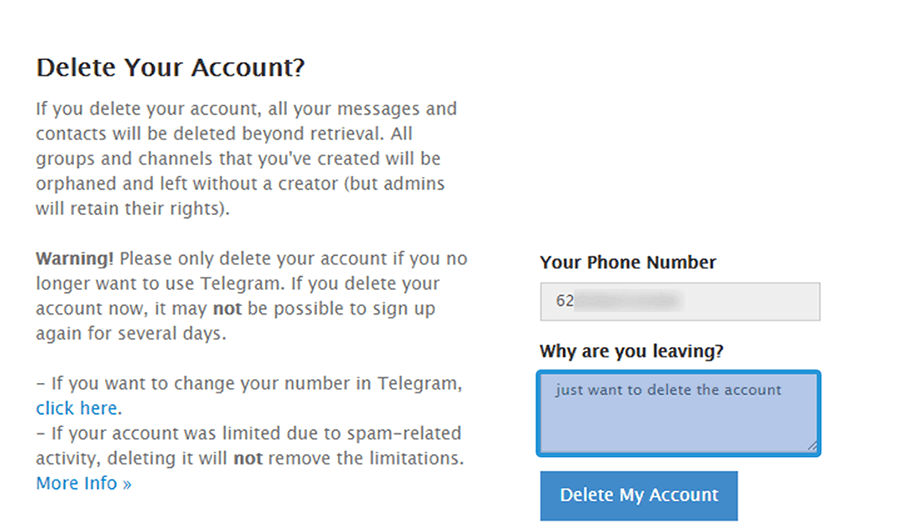 Konfirmasi Proses Delete Account Telegram