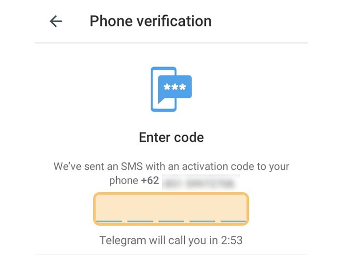 Masukkan Verification Code Telegram