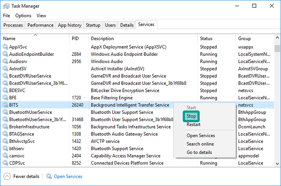 Stop Svchost di Task Manager