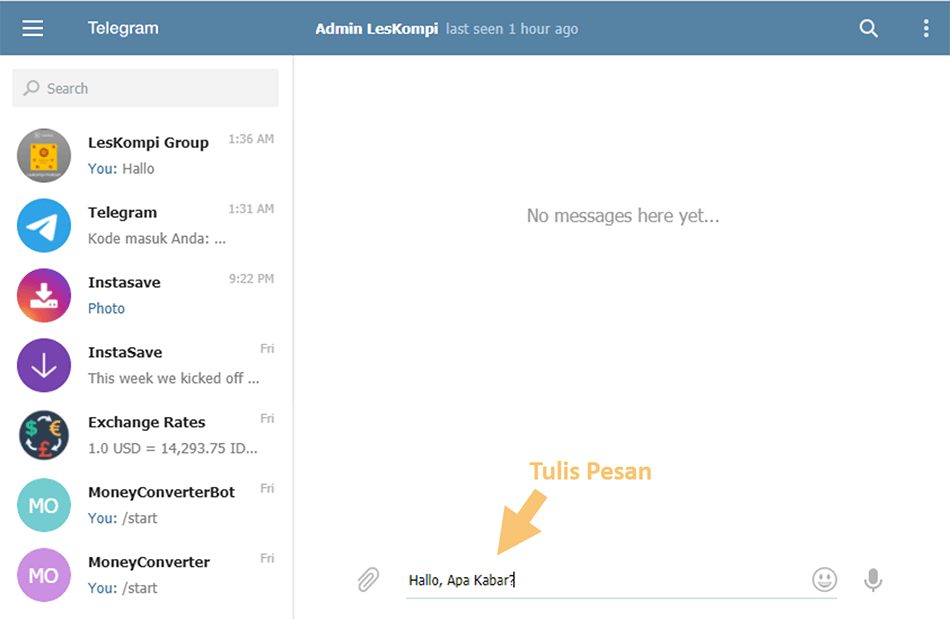 Contoh Pesan Lewat Telegram Web