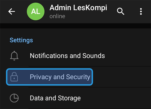 Menu Privacy Security