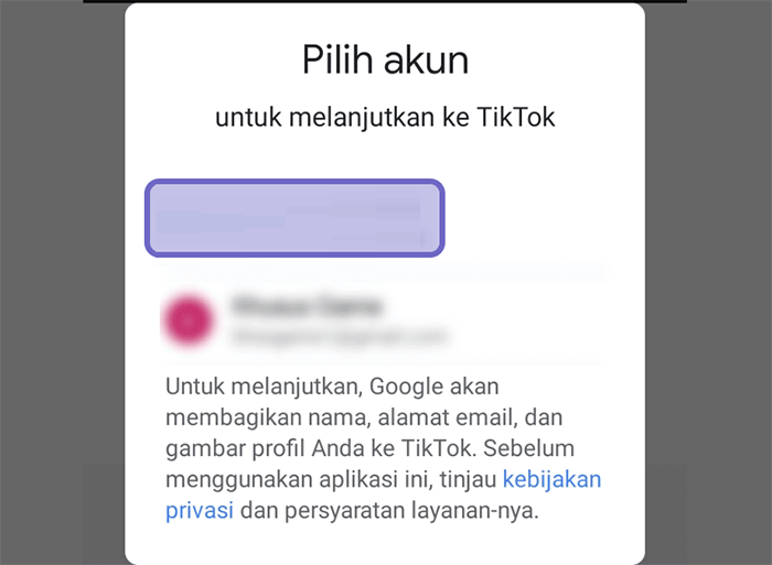Pilih Akun Google untuk TikTok