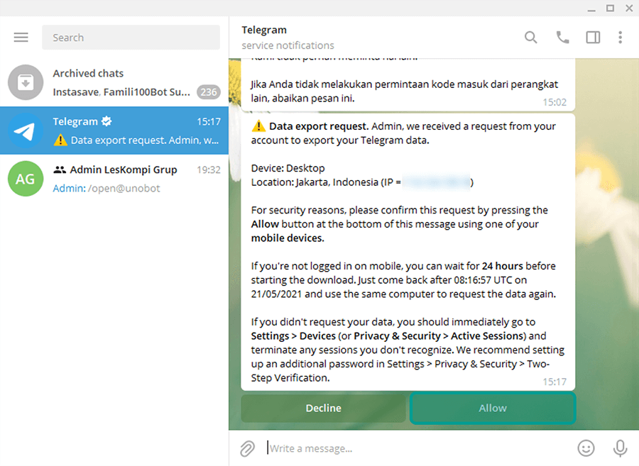 Opsi Allow di Telegram
