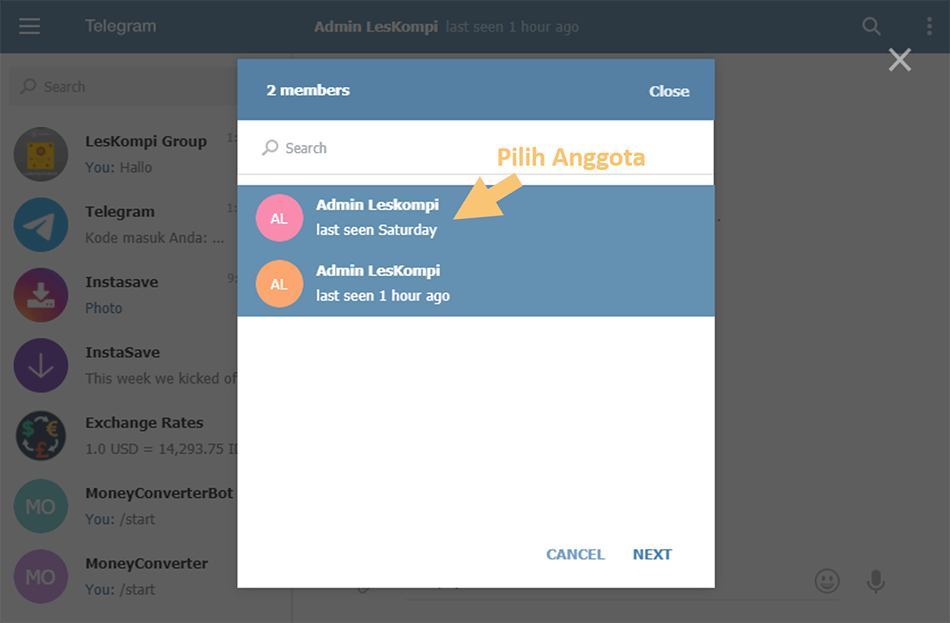 Pilih Anggota Grup di Telegram
