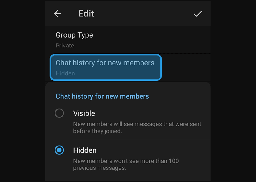 Pengaturan Chat History for New Member
