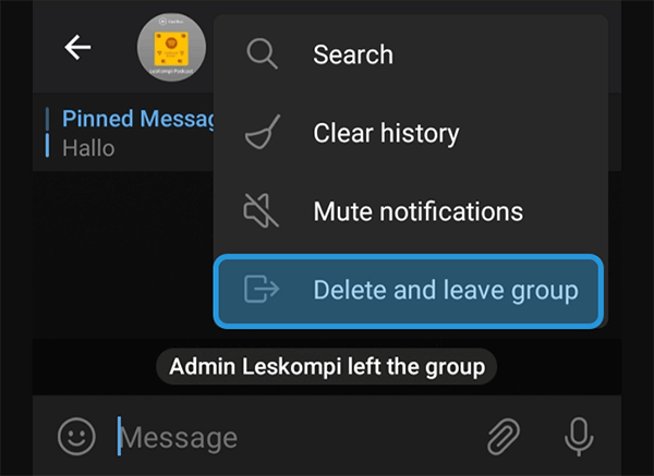 Opsi Delete and Leave Group