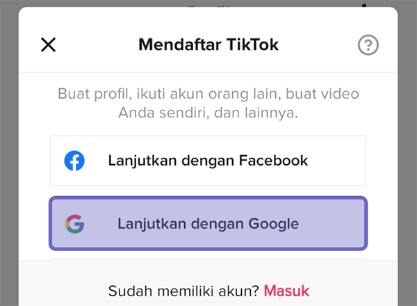 Opsi Lanjutkan Dengan Google