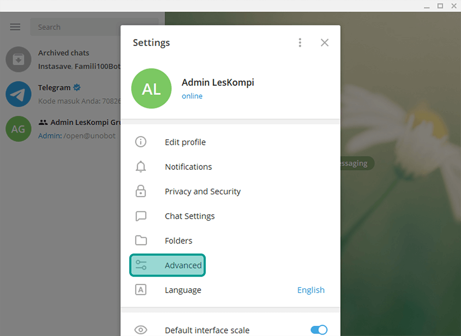 Menu Advanced Telegram