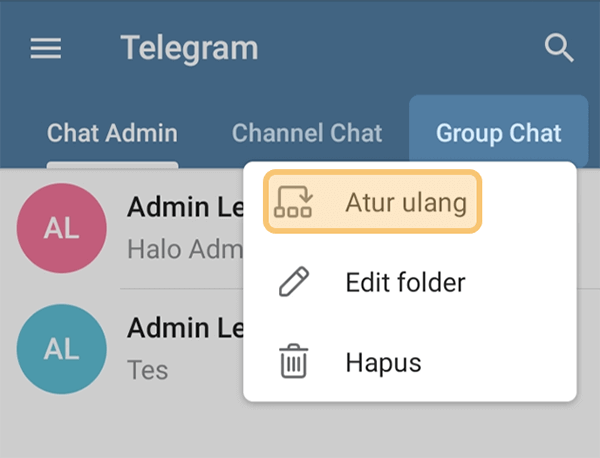 Menu Atur Ulang Folder Chat