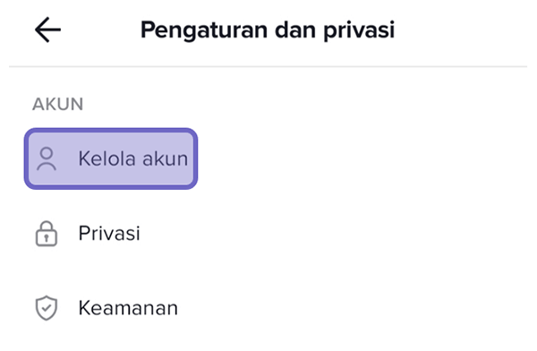 Opsi Kelola Akun TikTok