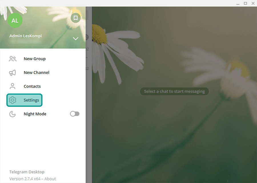Menu Settings di Telegram
