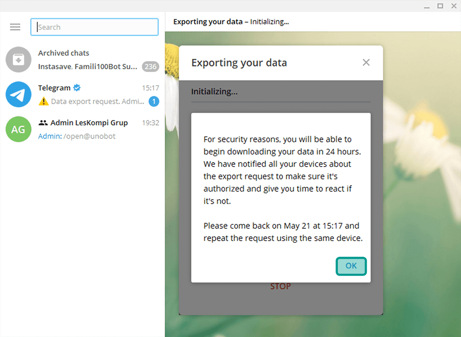 Pilih OK Pada Konfirmasi Backup