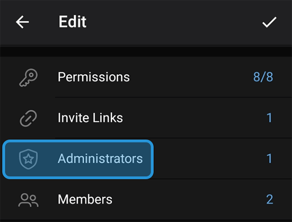 Opsi Administrators Telegram