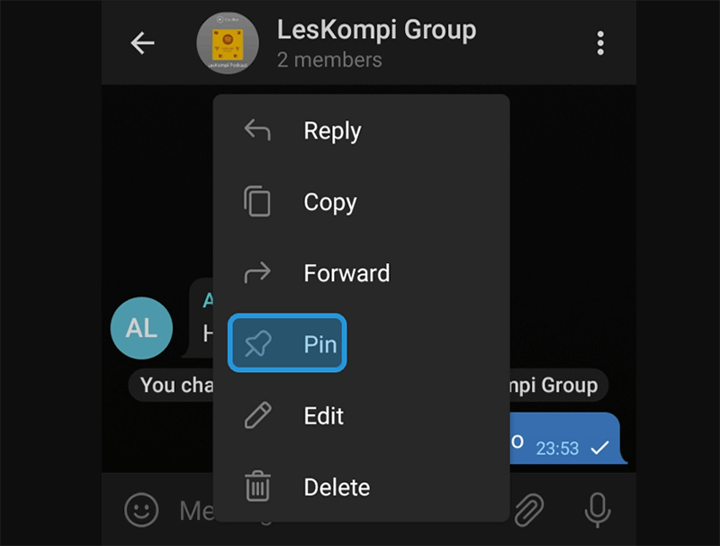 Pilih Opsi Pin Message