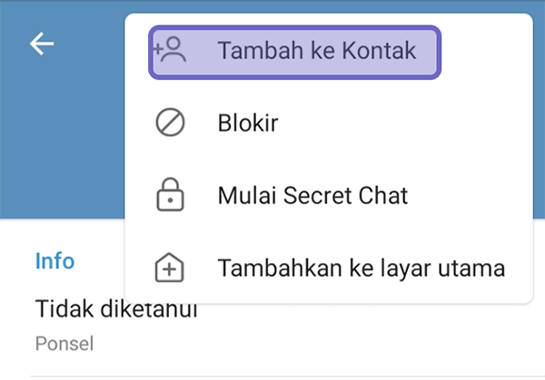 Pilih Opsi Tambah ke Kontak