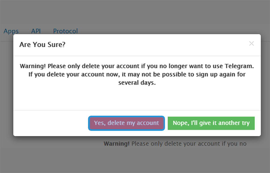 Pilih Yes Delete My Account di Telegram