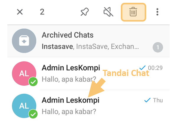 Tandai Chat Telegram yang Ingin Dihapus