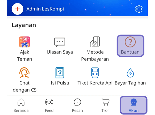 Menu Bantuan Lazada