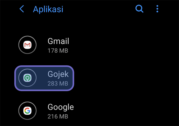 Cari Aplikasi GoJek di Pengaturan