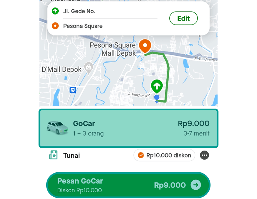 Contoh Memesan GoCar di GoJek