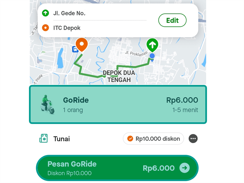 Contoh Berhasil Pesan GoRide di GoJek