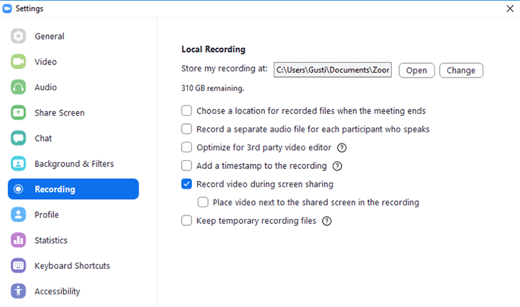 Opsi Recording di Zoom