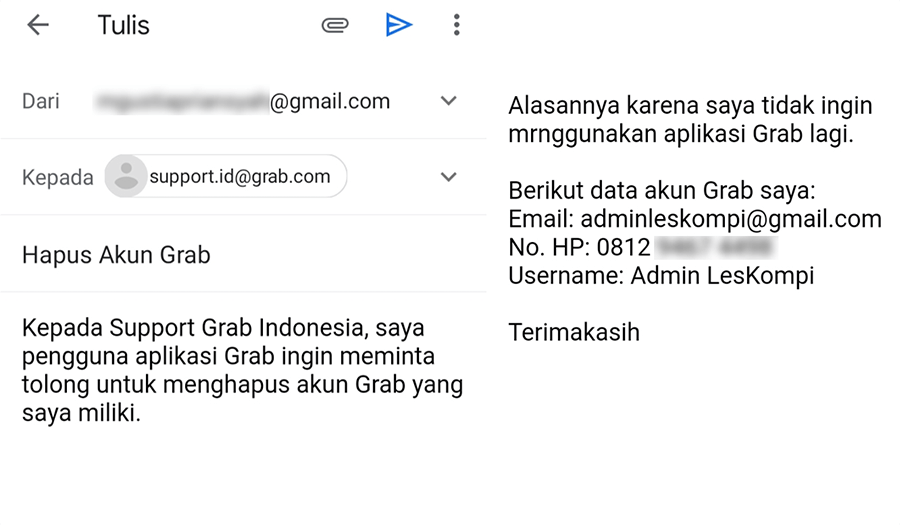 Tutup Akun Grab Lewat Email