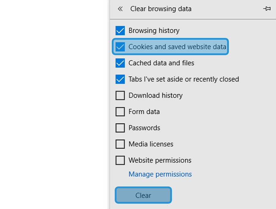 Contoh Hapus Cookies di Microsoft Edge