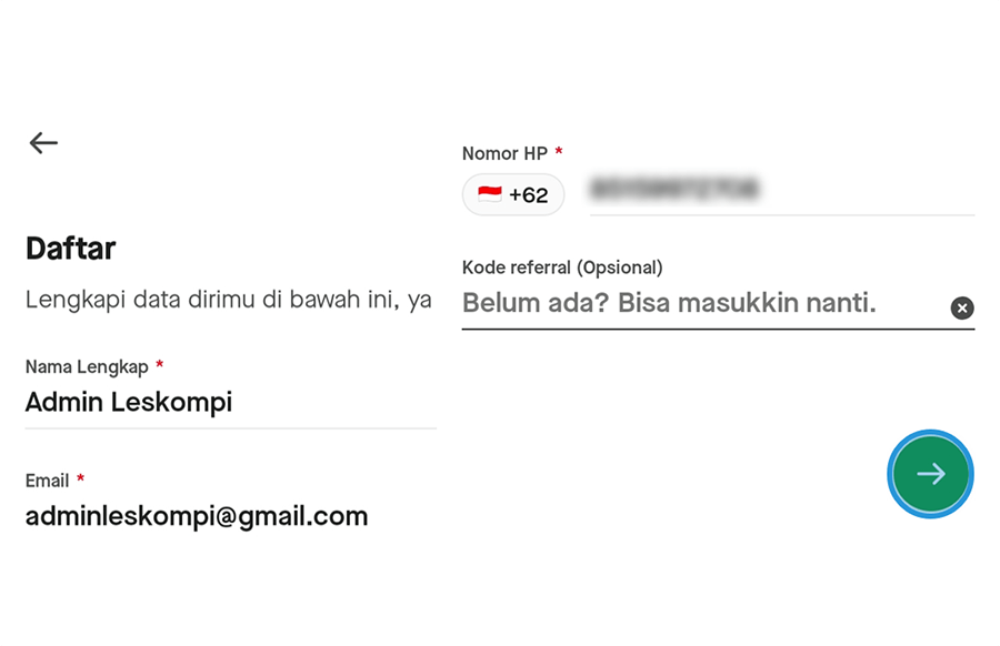 Mengisi Identitas Akun GoJek