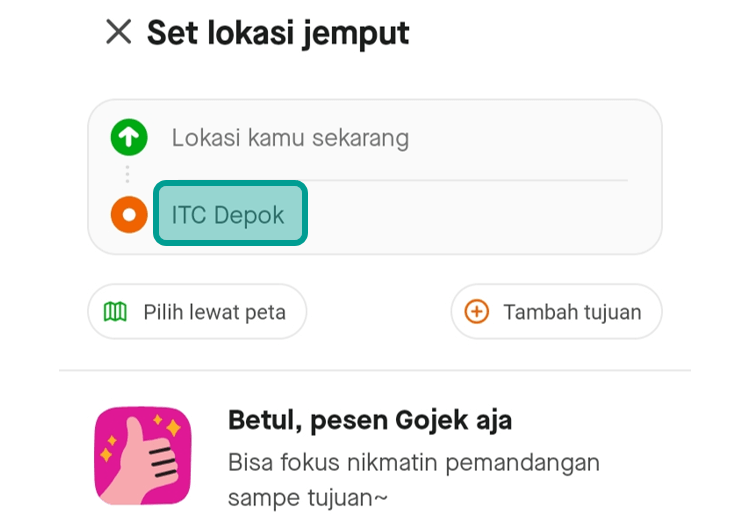 Mengatur Lokasi Tujuan GoRide