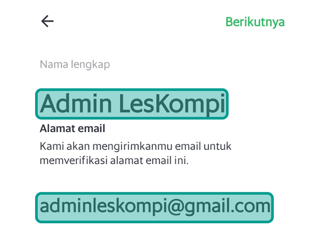 Mengatur Nama Pengguna dan Email