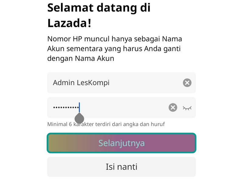 Isi Nama Pengguna dan Password