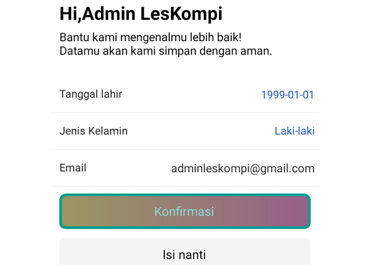 Lengkapi Identitas Akun