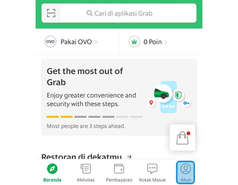 Menu Akun Grab