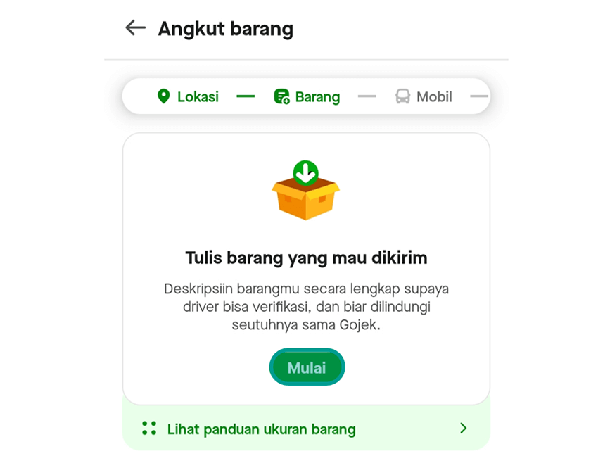 Opsi Mulai di Menu Barang