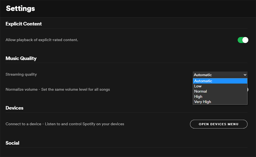 Setting Kualitas Spotify